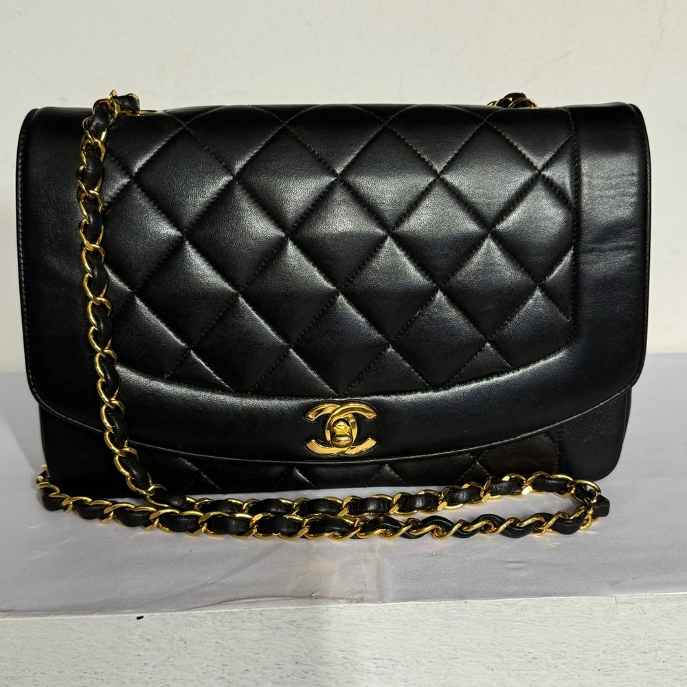 CHANEL Quilted Matelasse Diana 25 Lambskin Crossbody Bag